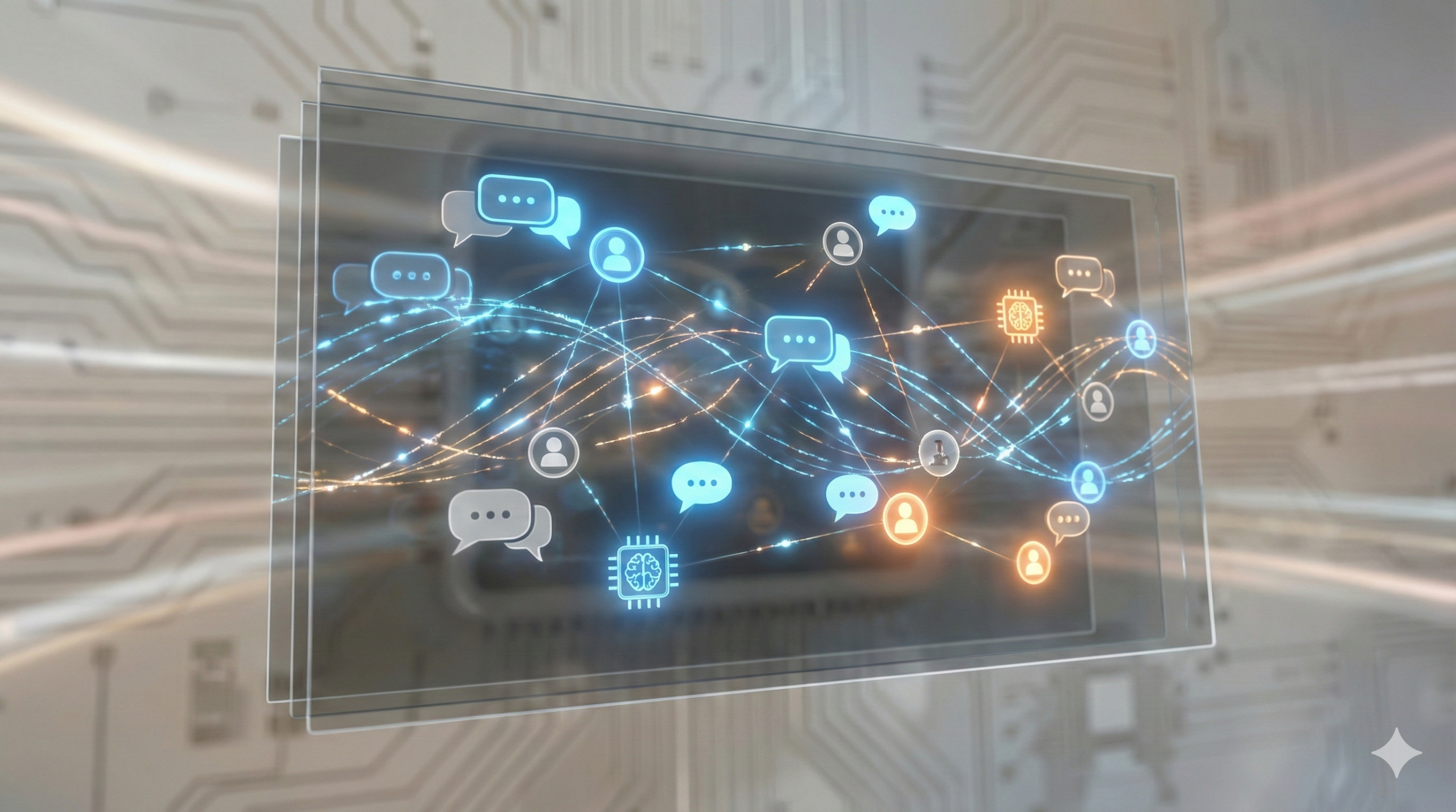 Digital illustration representing widespread online discussions about AI agents.